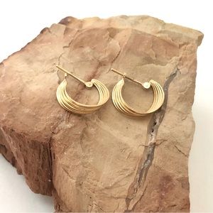 18K Solid Gold Earrings Small Hoop Vintage
